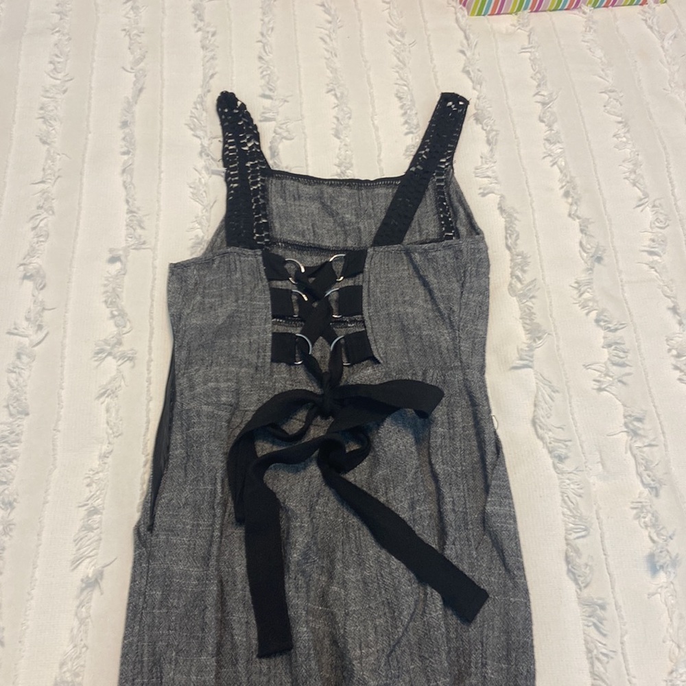 Jumper pant with Black lace trim and cute tie on the back